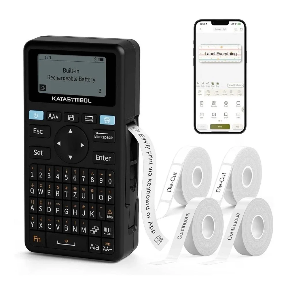 Label Maker Machine Handheld E11 Black Bluetooth Keyboard Thermal KATASYMBOL NEW